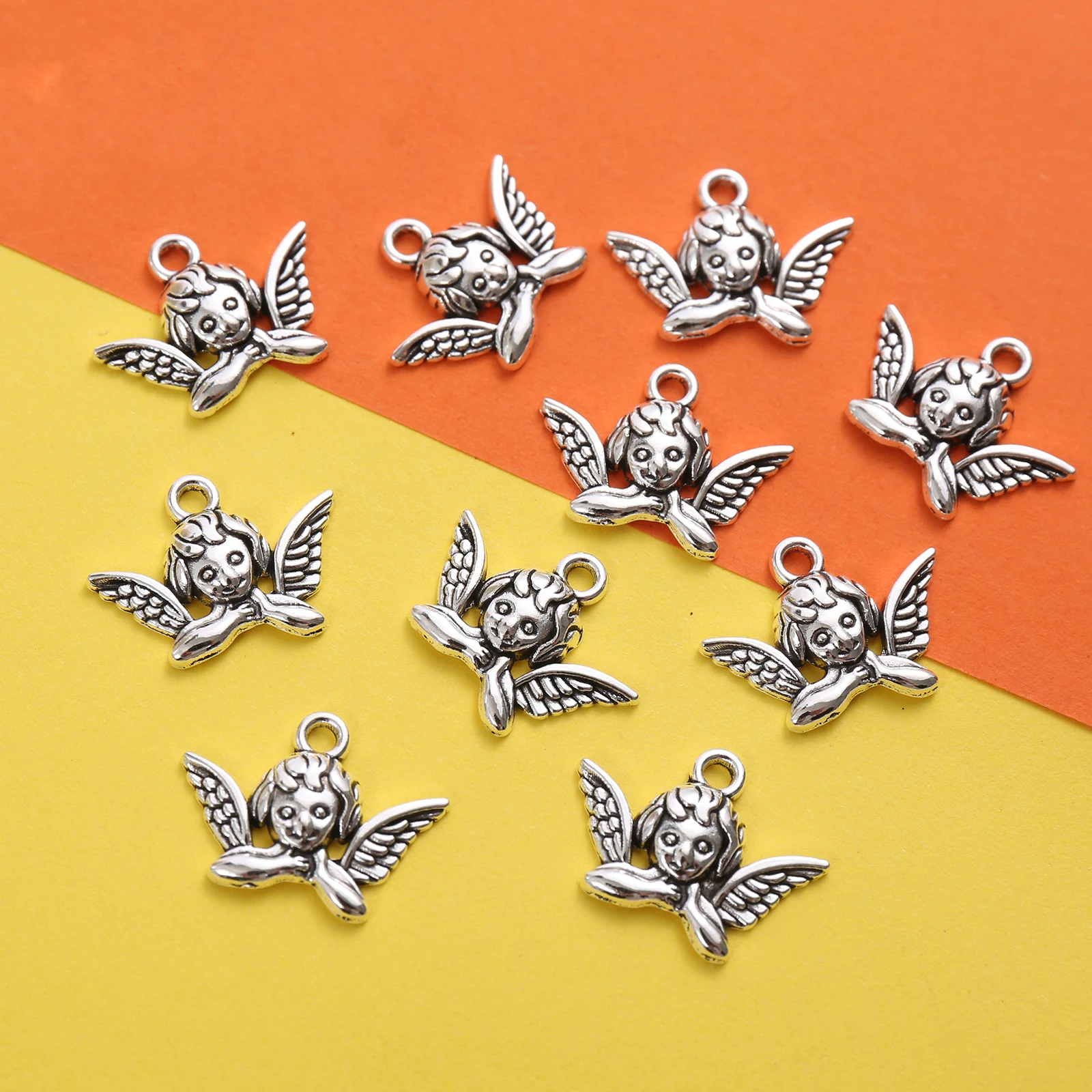20 Vintage-Style Angel Pendants with a Single Hole, Featuring a Half-Body Angel Design, with a Built-In Hanging Loop on the Top, Suitable for DIY Bracelets, Earrings, Necklaces, and as a Symbol of Protection, Unique Handmade Beaded Accessories