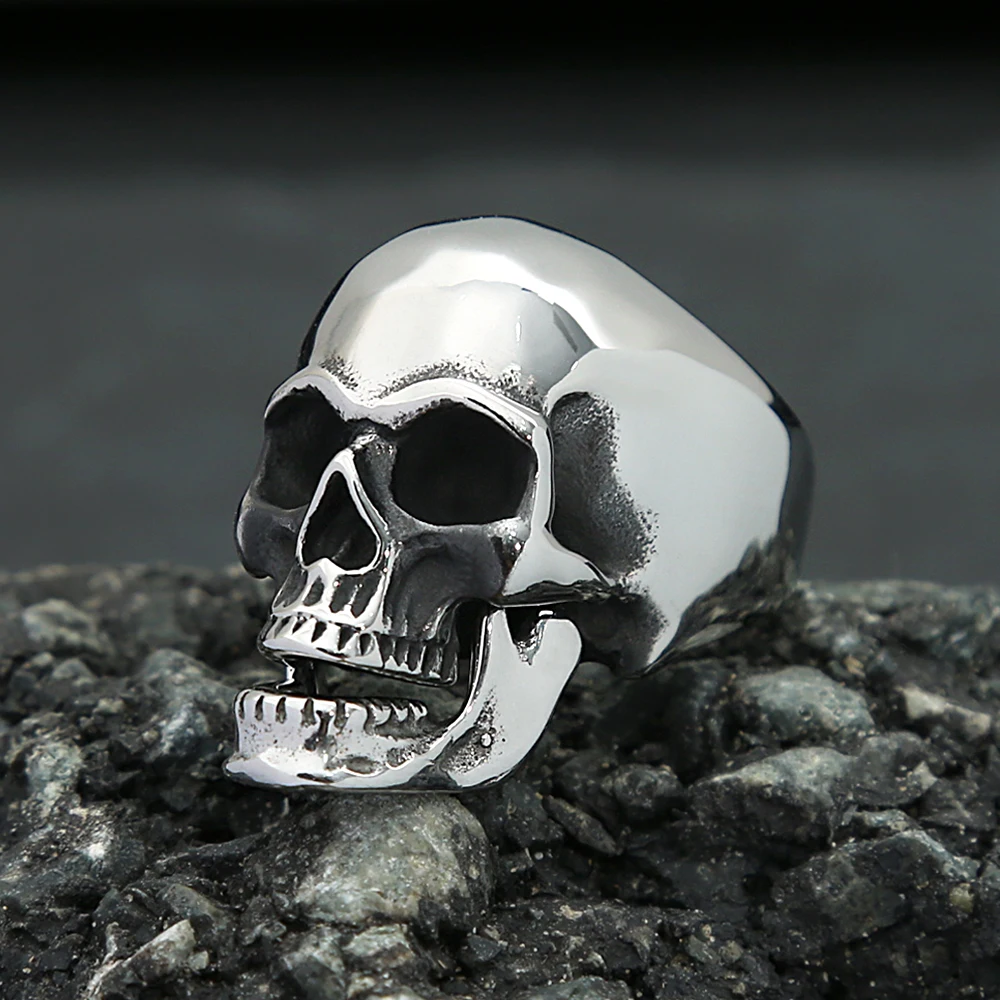 Newest Design Punk Stainless Steel Skull Ring For Men Boys Chin Can Be Moved Personality Rings Fashion Jewelry Gift Wholesale