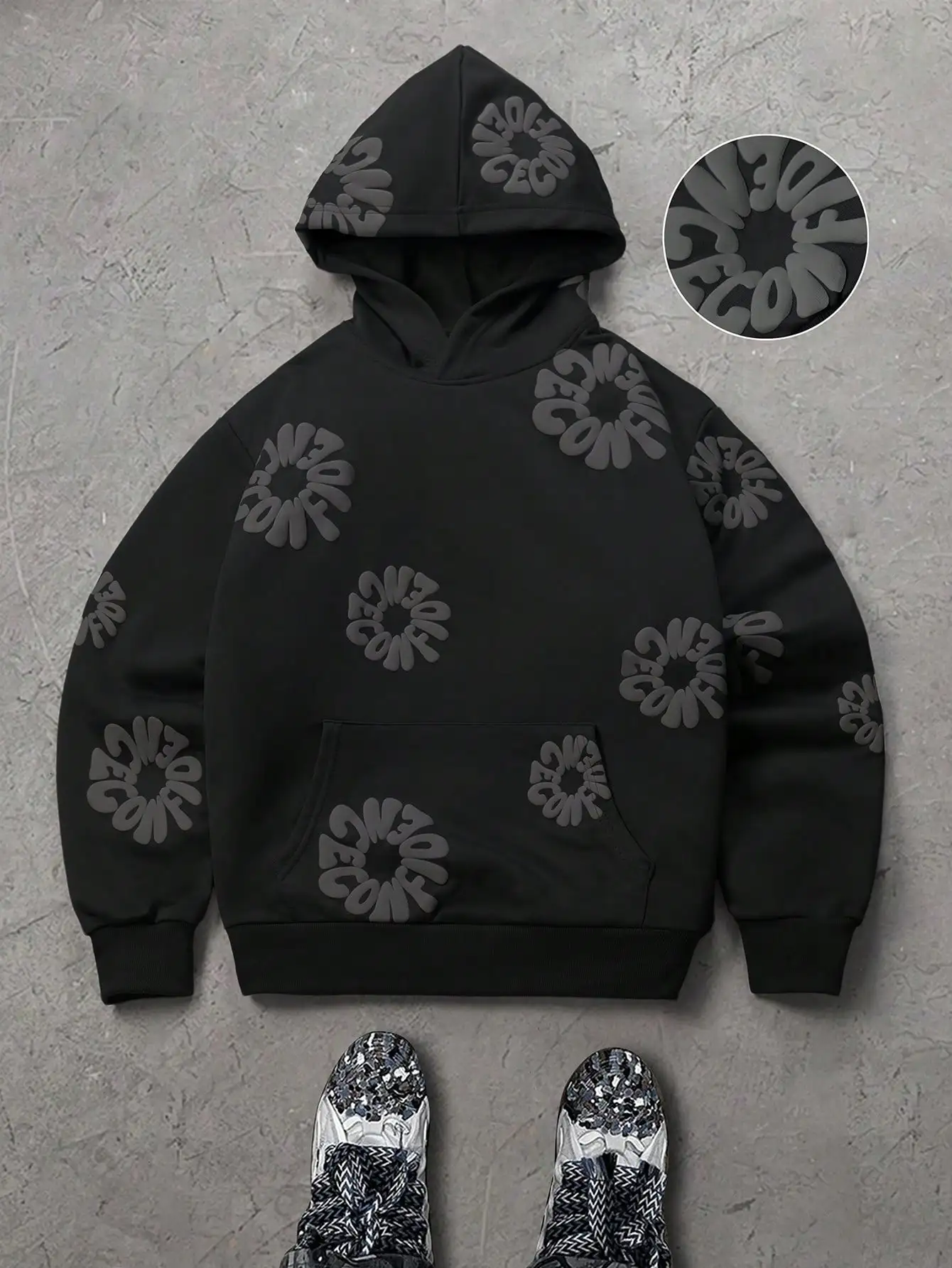Men's Casual Letter Print Hoodies Autumn American Gothic Winter Black Flower Print Hoodie Sweatshirt Streetwear Hiphop Daily New