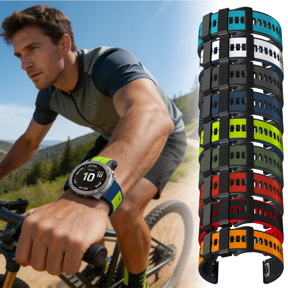 

Bracelet 22/26mm pour Garmin Fenix 8 47mm 51mm 7 7X 5X/5X Plus 6X/6X Pro/6X 3/3 HR Two Tone Silicone Instinct 2 Enduro Quatix 5