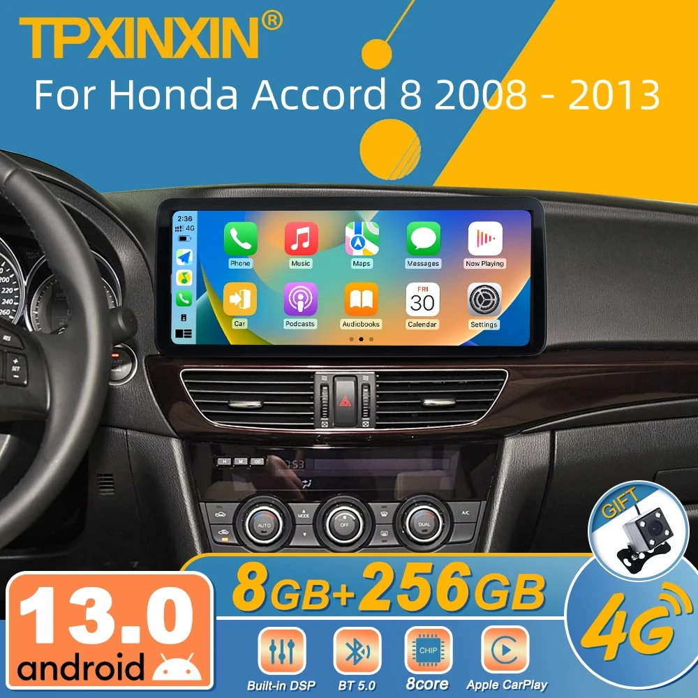 

Автомобильный стерео радио Qualcomm Android для Honda Accord 8 2008-2013, GPS-навигатор, ультратонкий сенсорный экран, беспроводной Carplay