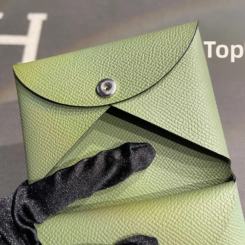 Jungle Green Leather Key Coin Document Wallet Button Clasp Practical Cowhide Pouches for Men And Women Short Wallet
