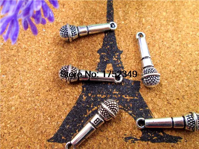 75pcs-- 27x7mm Microphone  Antique Silver 3D Microphone Charm Pendants