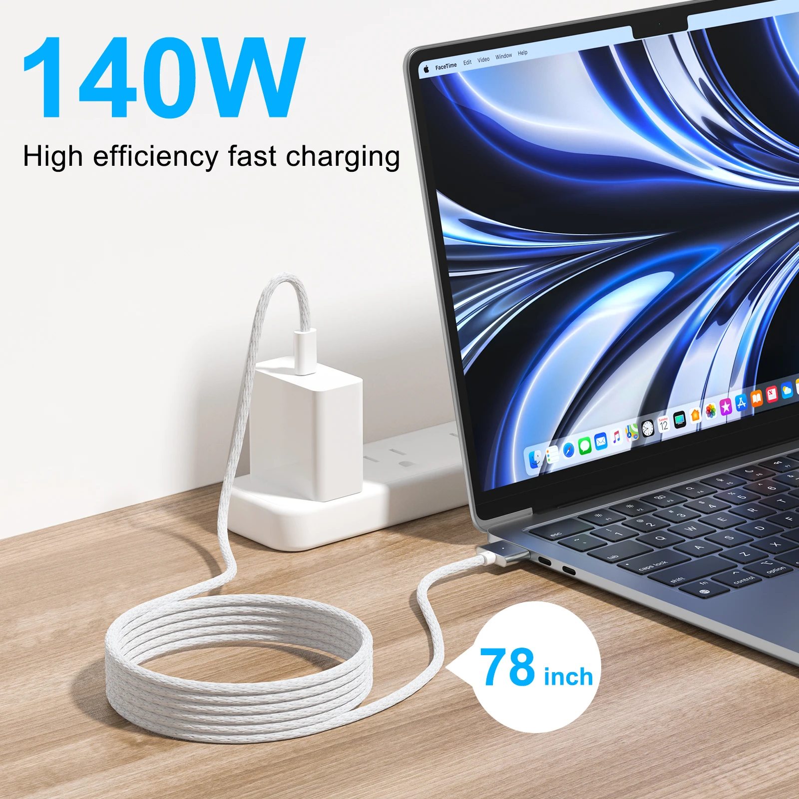USB Type C to Magnetic for Magsafe 3 Generation Cable Charger Adapter For MacBook Pro Air 14 16 M2 140W Fast Charging Cable Cord