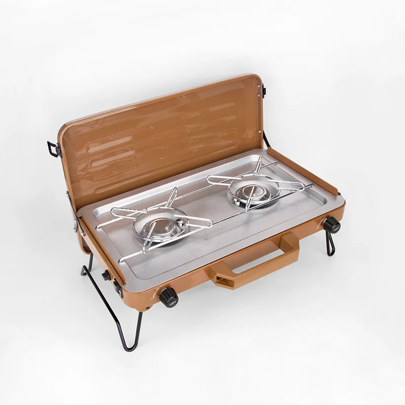 Portable Propane Outdoor Camping Gas Stove Set with Roasting Pans Hot Pot BBQ Grill High Altitude Stainless Steel for 3-5 People