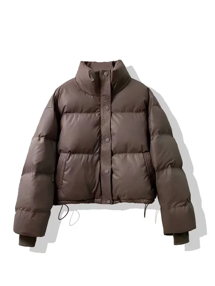2026 Winter Warme Dicke Parkas für Damen, Neue Mode, Locker Geschnittene Kurze Jacke, Damen Baumwollgefütterter PU-Leder Eleganter Reißverschluss-Mantel, Y2K Tops – Detail 5