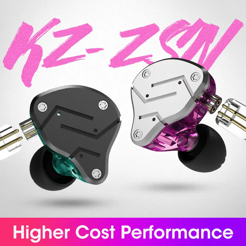 KZ ZSN Wired In Ear HiFi Earphone 1DD+1BA Hybrid Drivers Sport Stereo Metal Headphone Monitor with Mic Detachable Audio Cable