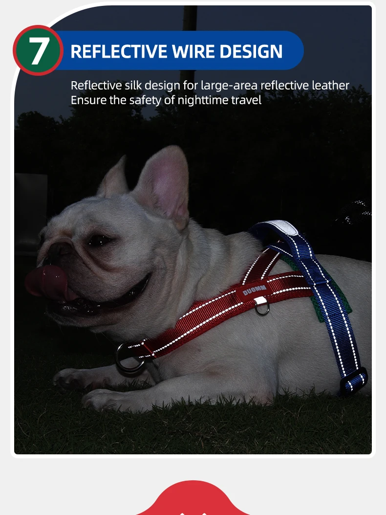 Hunde-Haustier-Brustgeschirr, breites Gurtband, zweifarbig, kontrastierend, vier Seadon-Hundegeschirr, Nylongriff, Outdoor-Hundegeschirr, reflektierend – Detail 12