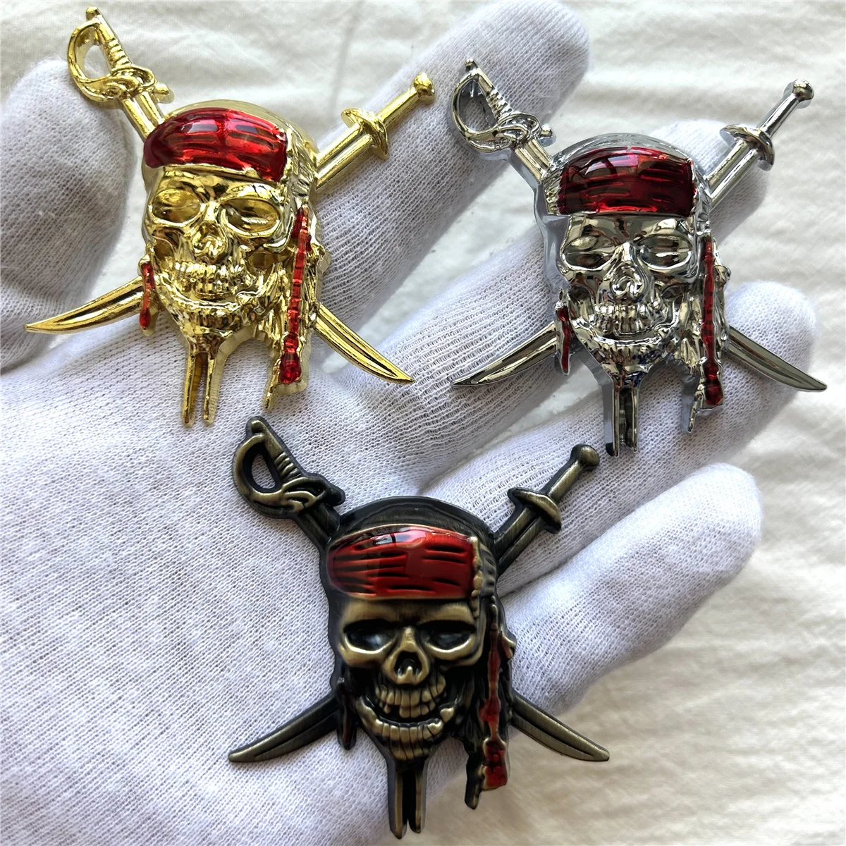 شعار سيارة معدني على شكل جمجمة قرصان على شكل جمجمة مناسب لملصق السيارة الجانبي لذيل صندوق السيارة وإكسسوارات الديكور #1