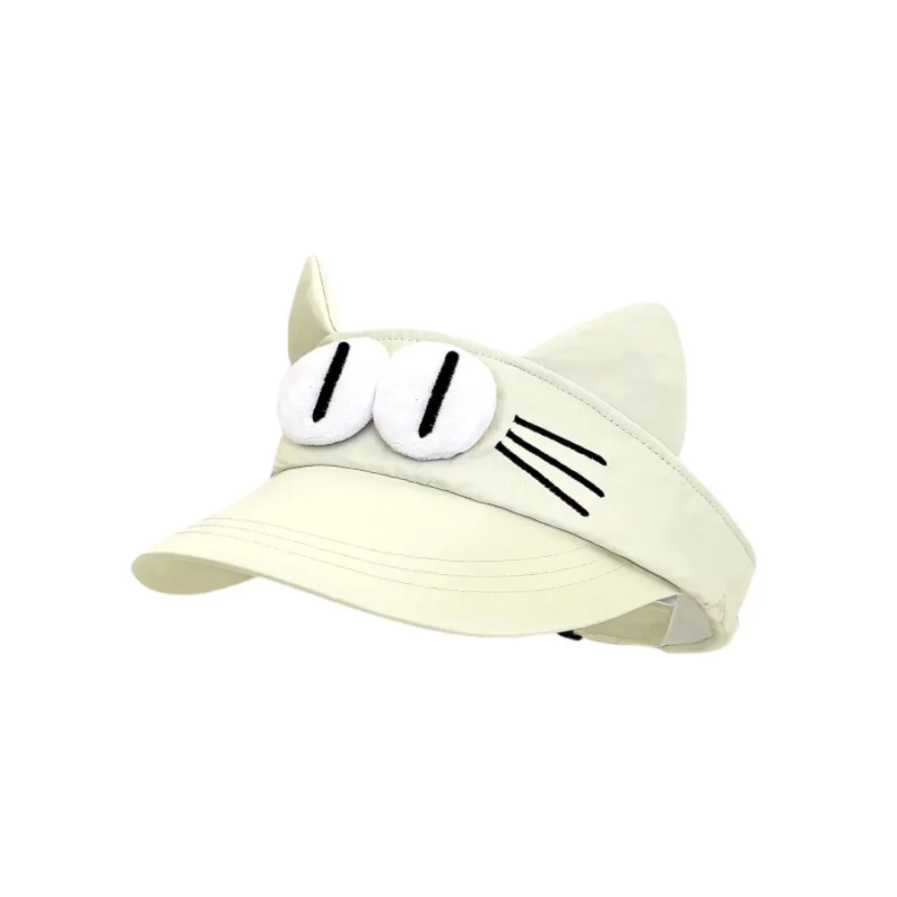 Sun Protection Big Eyes Cat Visor Cap Quick-drying Fabric Creative Kitty Hollow Hat Funny Adorable Cat Ears Sun Hat Camping
