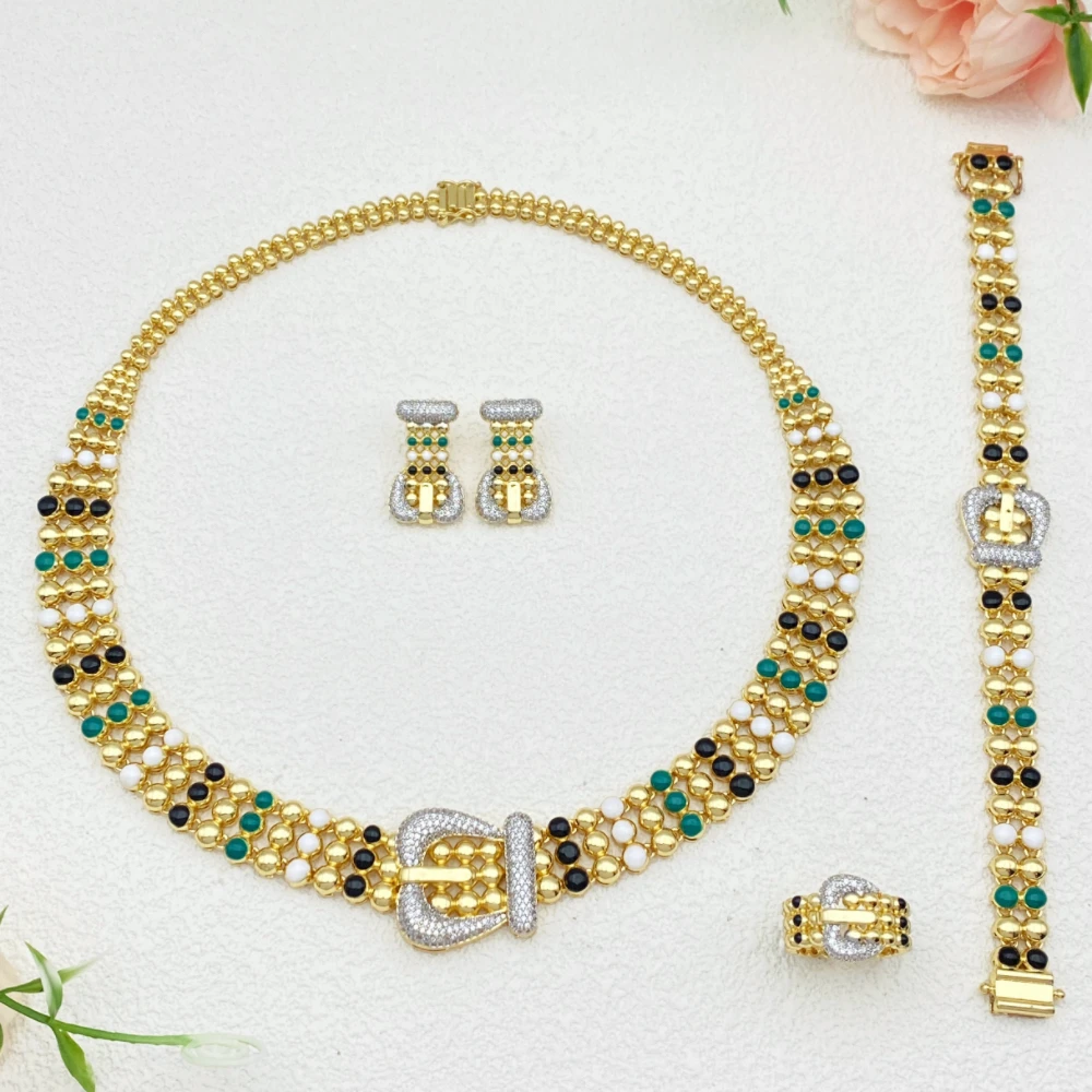 

Флора масло капельный дизайн геометрический циркон комплект ювелирных изделий 4 шт. позолоченная медь модный браслет кольцо ожерелье серьги для вечеринки