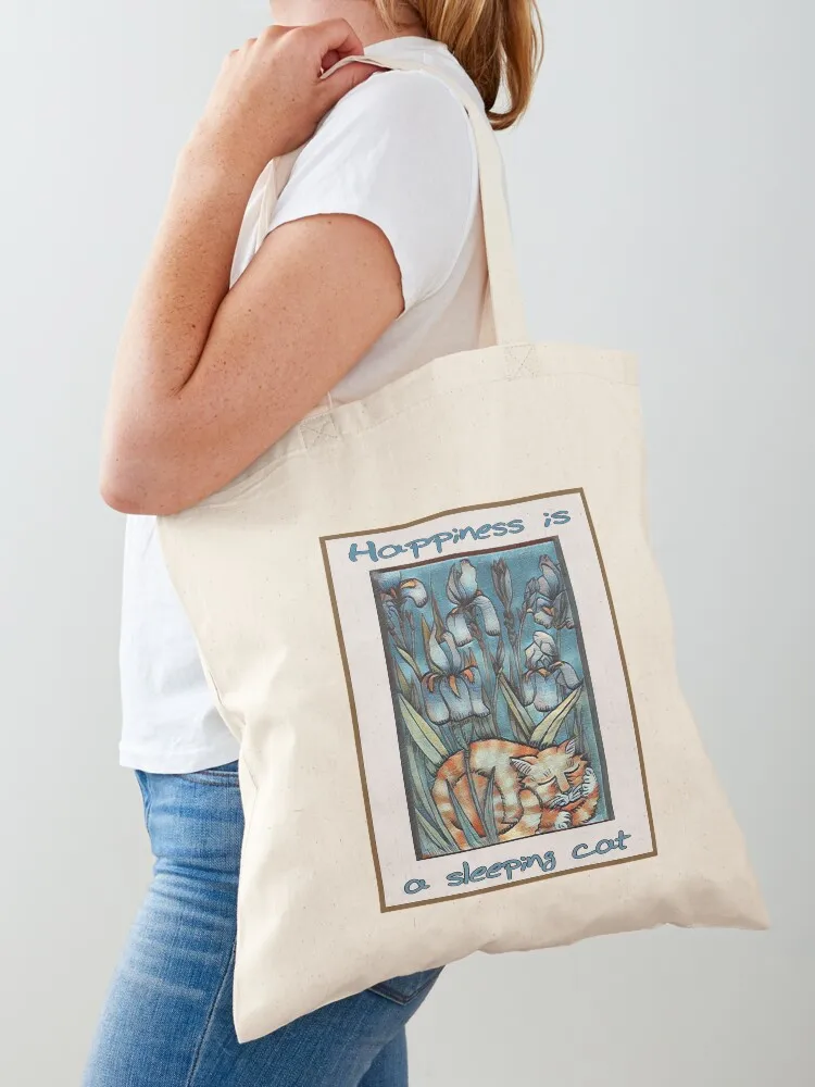 

Happiness is a Sleeping Cat Tote Bag Lady bags bag for beach personalized tote bag cute tote