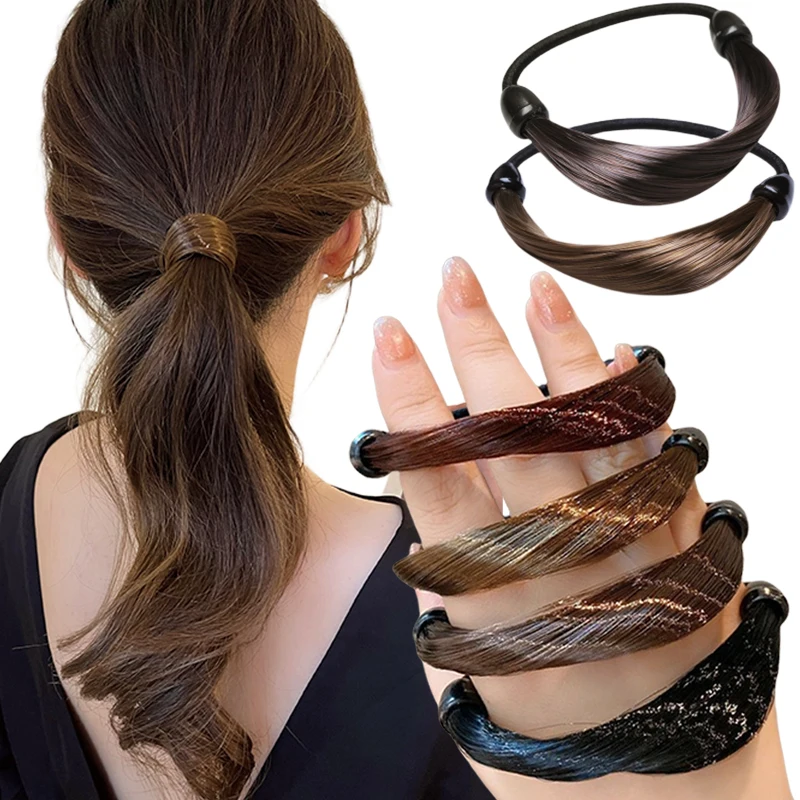 1/5pcs Wig Decor Hair Ropes Elastic Hair Ring Simulate Synthetic Hidden Rubber Head Ties Ponytail Holder Accessories for Women