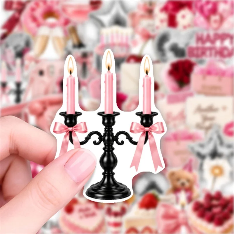50PCS Colored Birthday Rose PVC Sticky Sticker Aesthetic DIY Decoration Scrapbooking Phone Hand Accounting Supplies