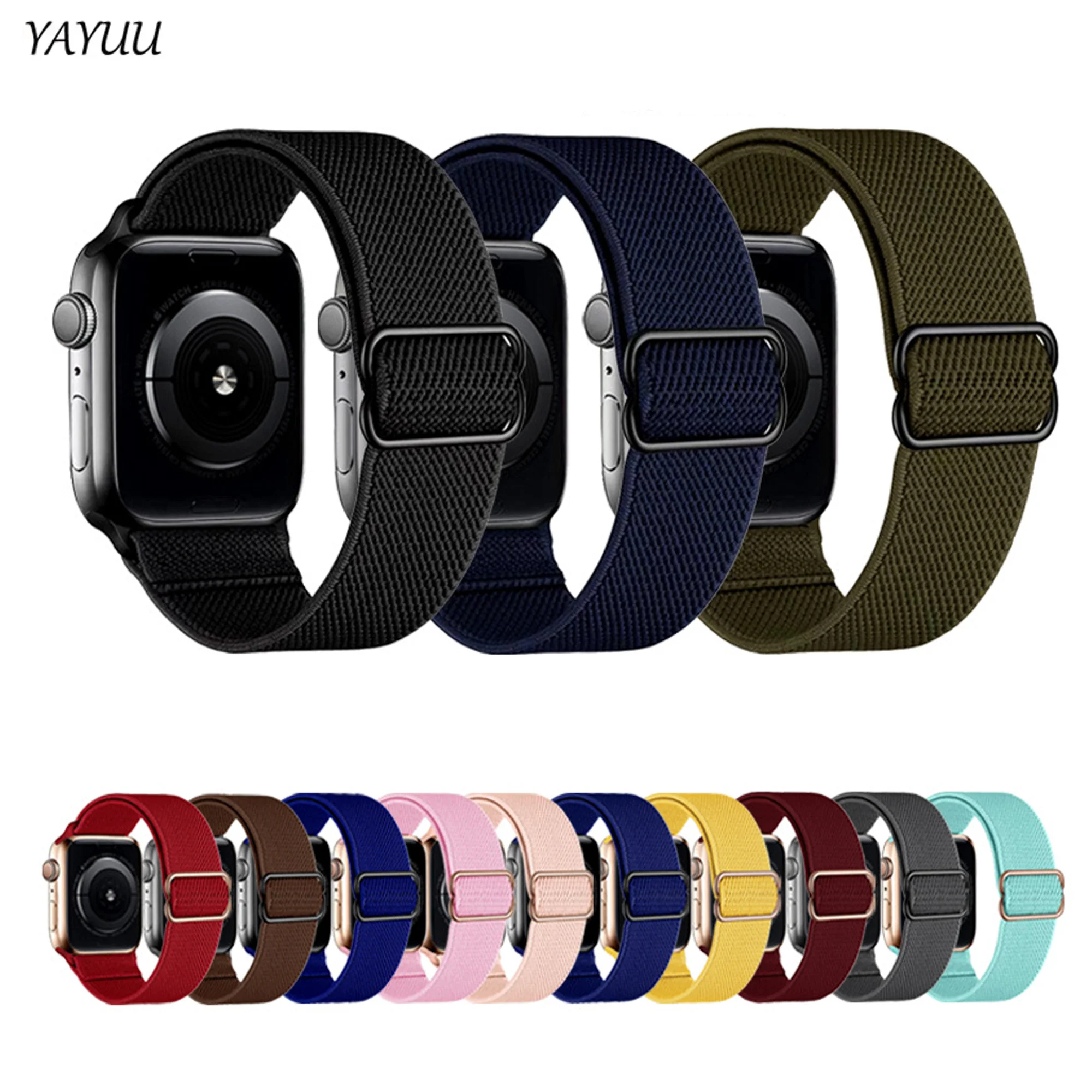 YAYUU 애플 워치 시리즈 10/9/8/7/6/5/4/3/2/1 SE/울트라 1 2 스마트 밴드 스트레치 나일론 스트랩 38-49mm