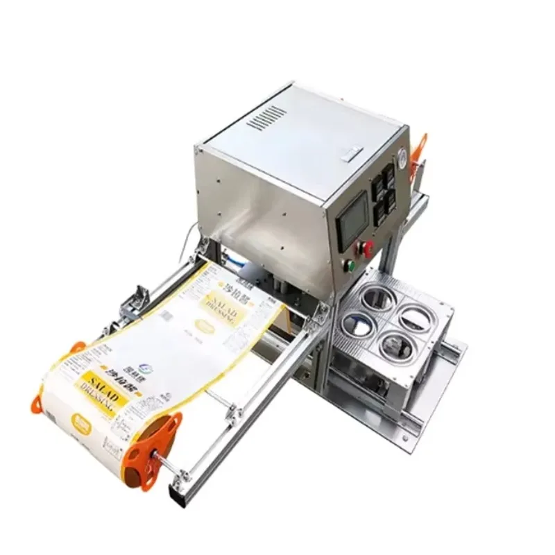 4 Cup Boba Milk Tea Cup Sealing Machine Juice Instant Noodle Jelly Yogurt Tray Disposable Paper Plastic Packaging Equiment