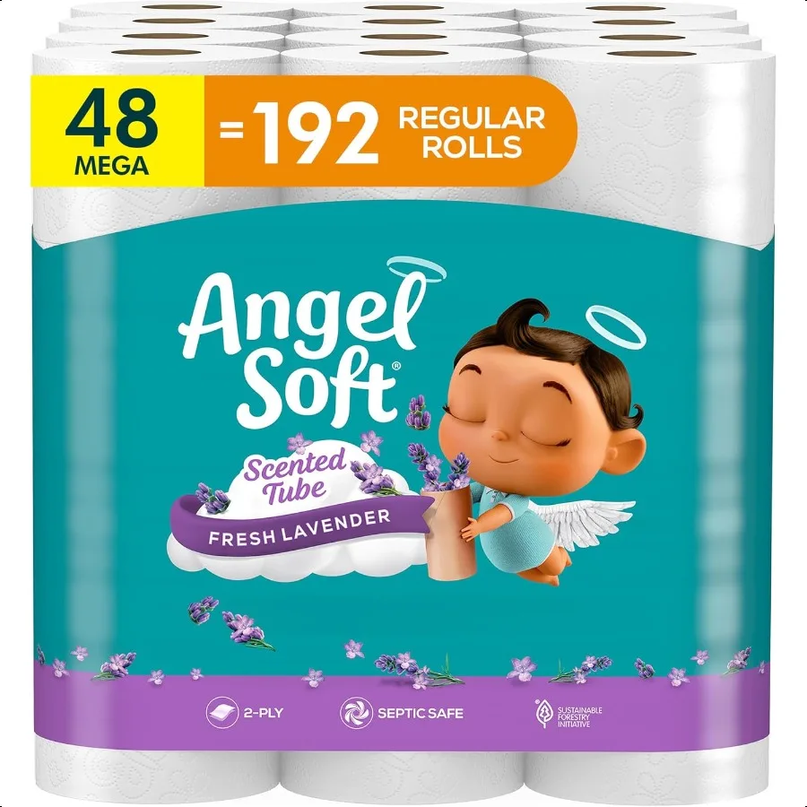 

Toilet Paper with Fresh Lavender Scented Tube 48 Mega Rolls = 192 Regular Rolls Soft and Strong Toilet Tissue