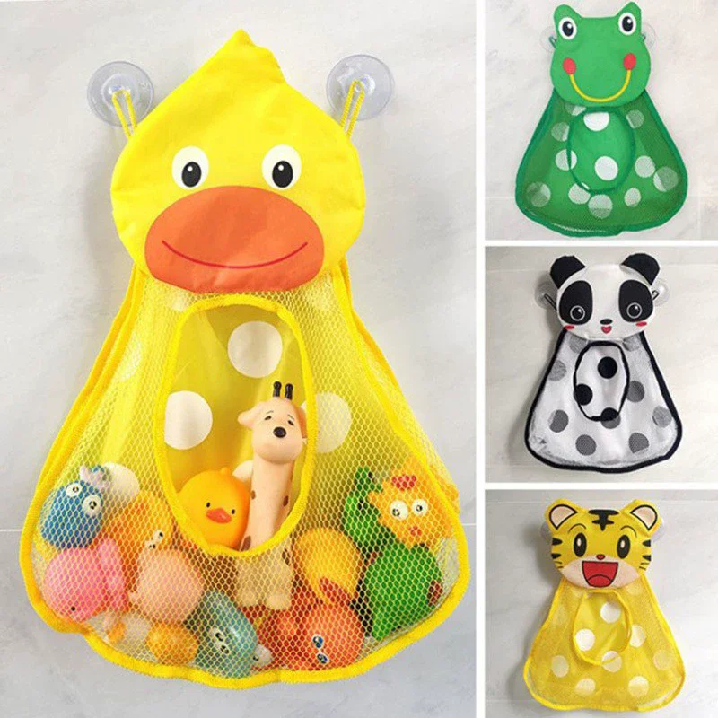 Cute Duck Frog Baby Shower Toy with Strong Suction Cup Net Storage Bag Water Toy Game Bag for Bathroom Organizer