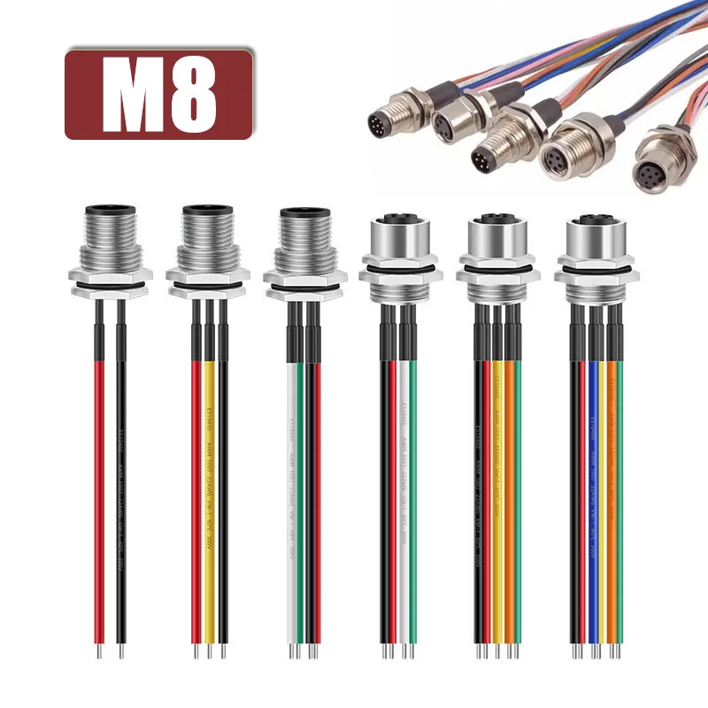 

M8 3 4 5 6 8 Pin Connector with 30mm Cable Waterproof Electronic Wire Socket M8 Male Female Soldering Sensor Cable Connectors