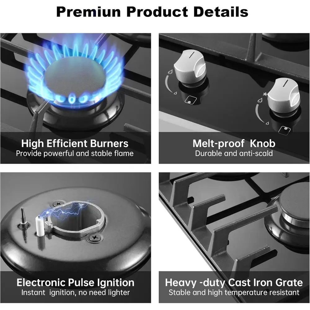 Fogão a Gás Dual Fuel de 12 Polegadas com 2 Queimadores, Vidro Temperado, Proteção Thermoplex para Uso Interno e em RV