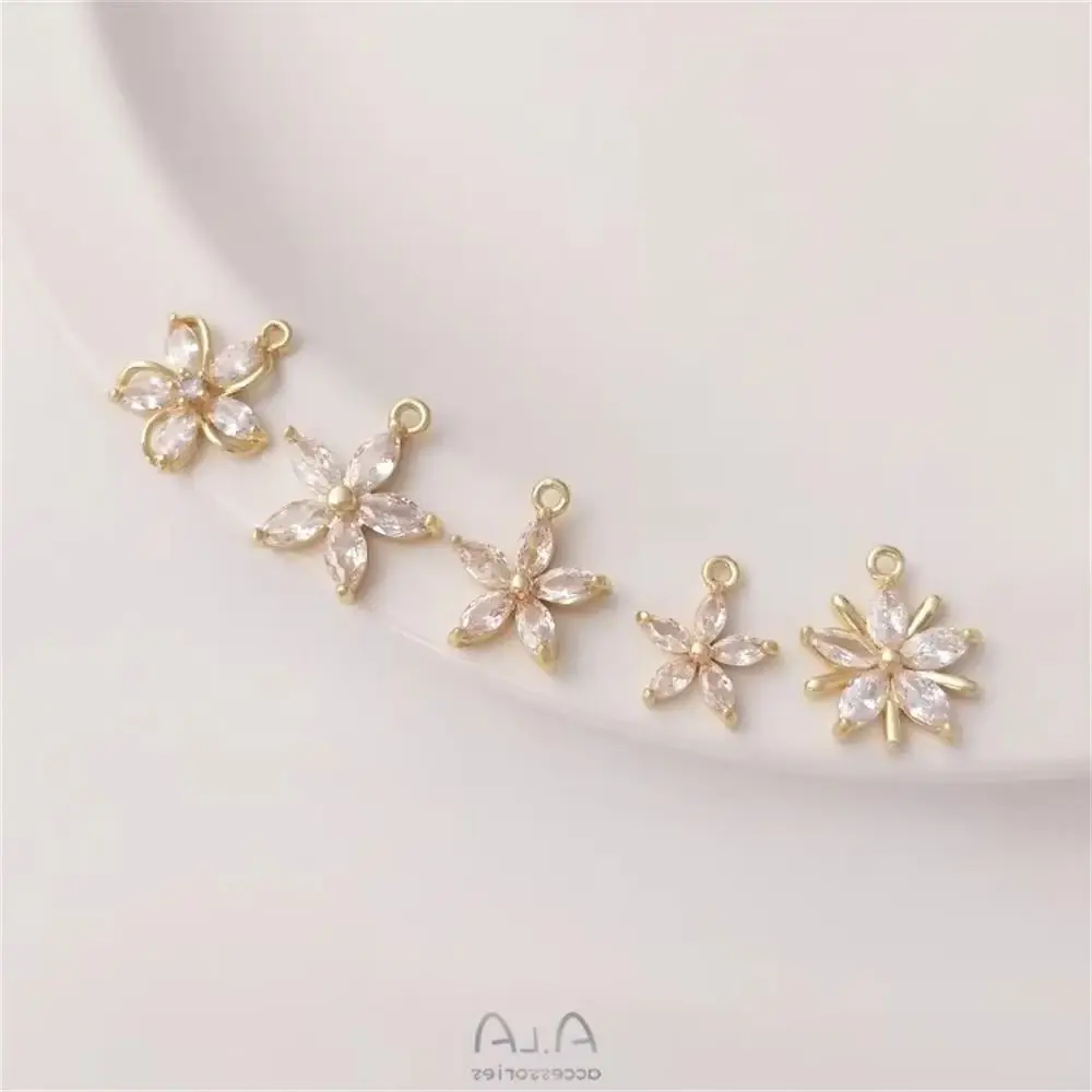 

Zircon Peach Blossom and Cherry Blossom Daisy Pendant 14K Pack Gold Flower Shaped Pendant DIY Bracelet Earrings Jewelry Pendant