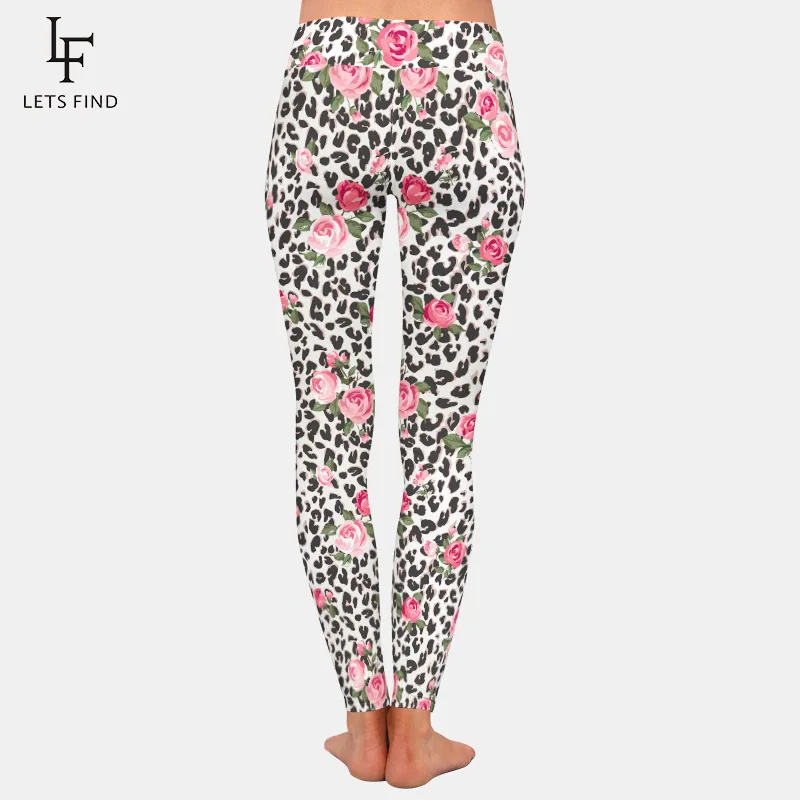 LETSFIND 3D Flowers and Leopard Prints Design Women Leggings High Waist Sexy Fitness Soft Slim Leggings