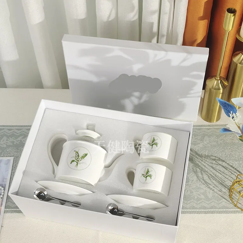 

Lily Series Bone China Coffee Cup and Saucer Ceramic Afternoon Tea Household Water Cup Tea Set Cup Gift Box Espresso Cups