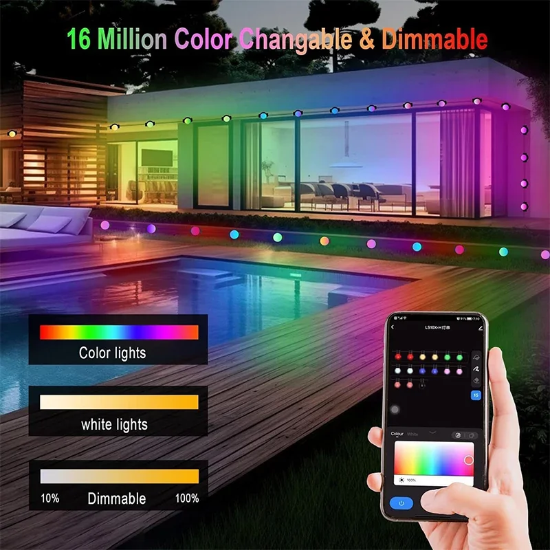 Smart Eaves String LED Light Bluetooth Permanent Outdoor Lights Music Sync Timer DIY String IP65 Waterproof for Party Home Decor