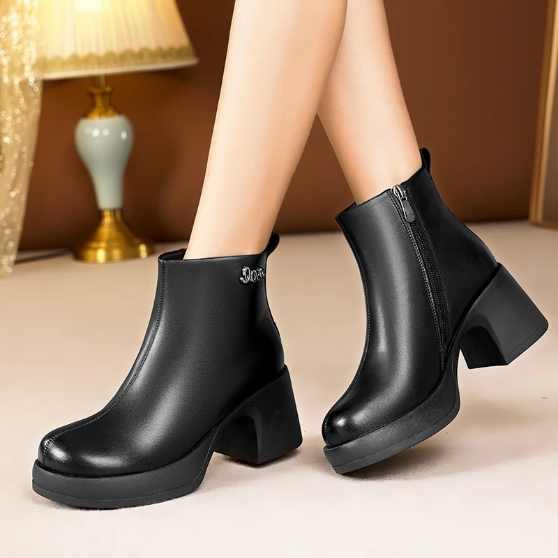 

DIMANYU Women's Winter Boots Platform 2025 New Natural Wool Women's Ankle Boots Genuine Leather Ladies High Heel Boots