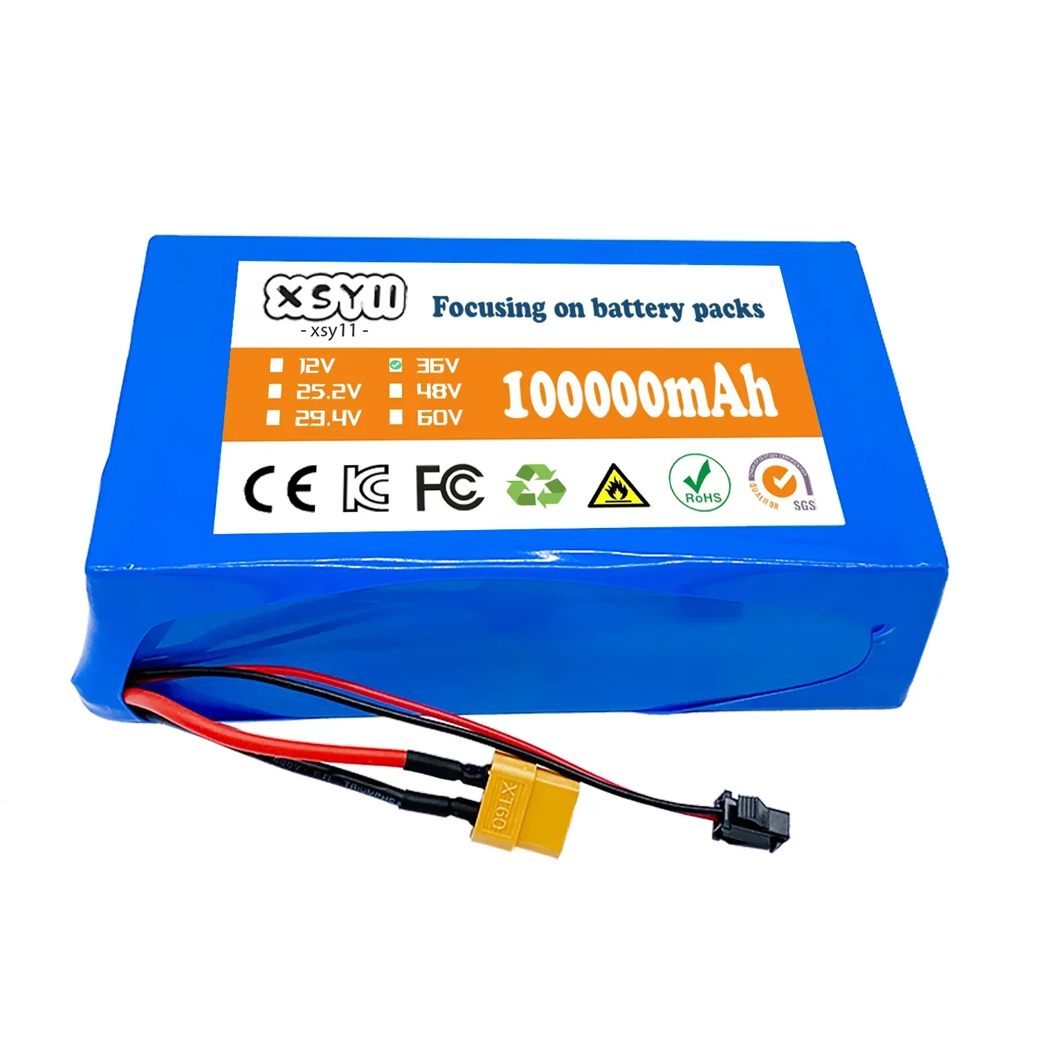 Actual Capacity 10S2P 36V 100Ah 500W 18650 Li-ion Battery Pack for Cooter Skateboard EBike Electric Bicycle 42V 37V 35e XT60+SM