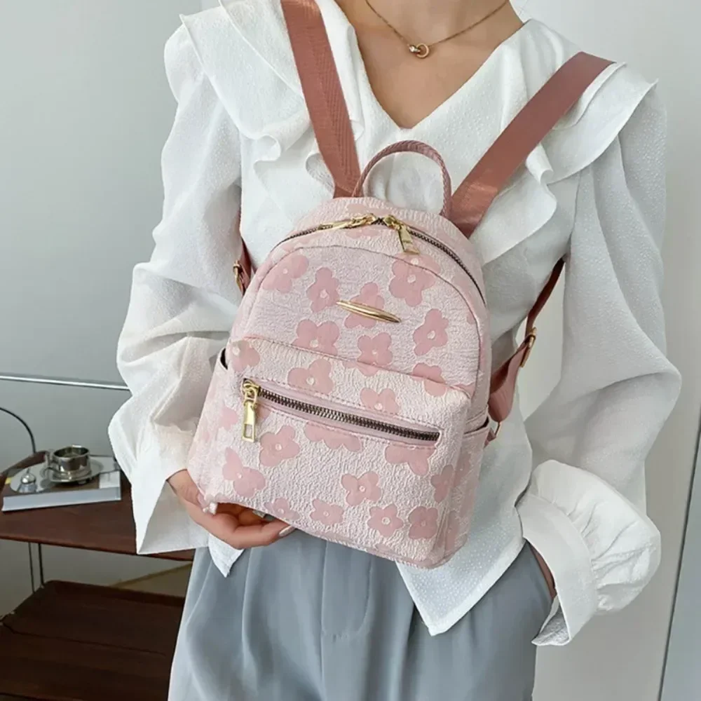 New Flower Print Small Backpacks Fashion Women Mini Backpack Canvas Student School Bag for Girls Portable Shoulder Bag