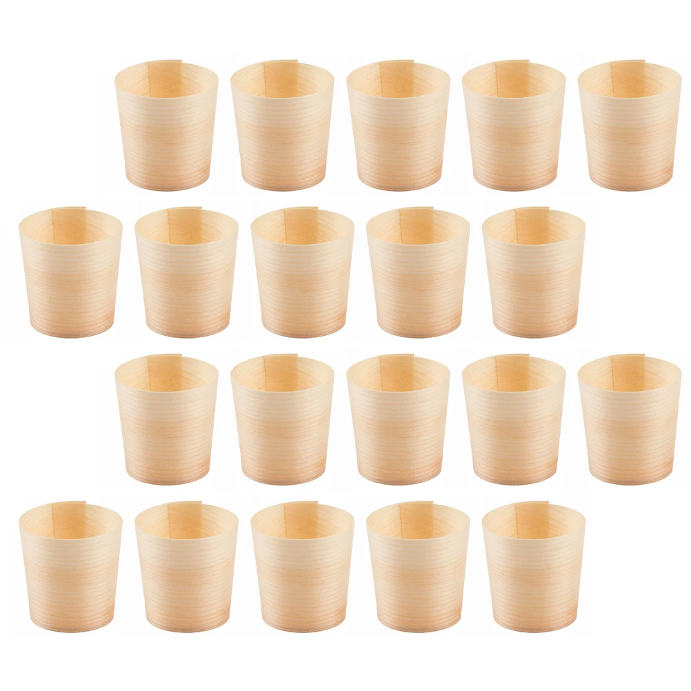 

40Pcs Wooden Cups Disposable Biodegradable Round Cups for Water Drinks Dessert Outdoor Tableware Portable Salad Holder
