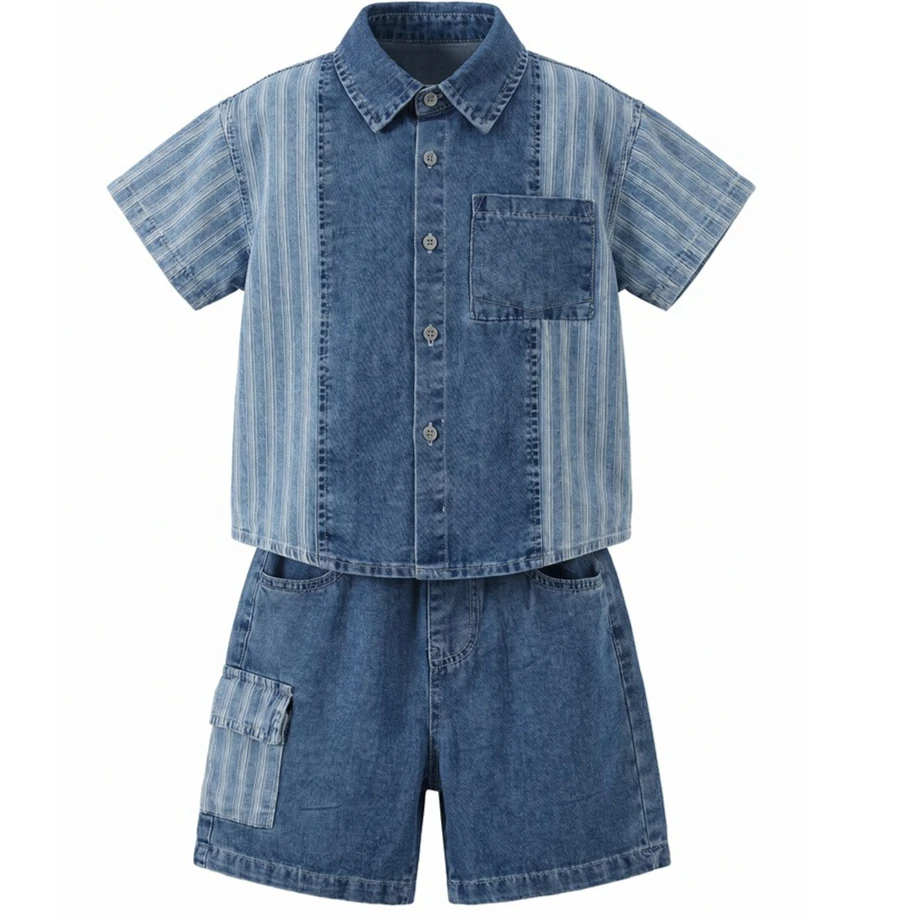Boys' Suit 2026 Spring and Summer New Children's Clothes Korean Style Boys and Girls Foreign Cowboy Splicing Two Sets