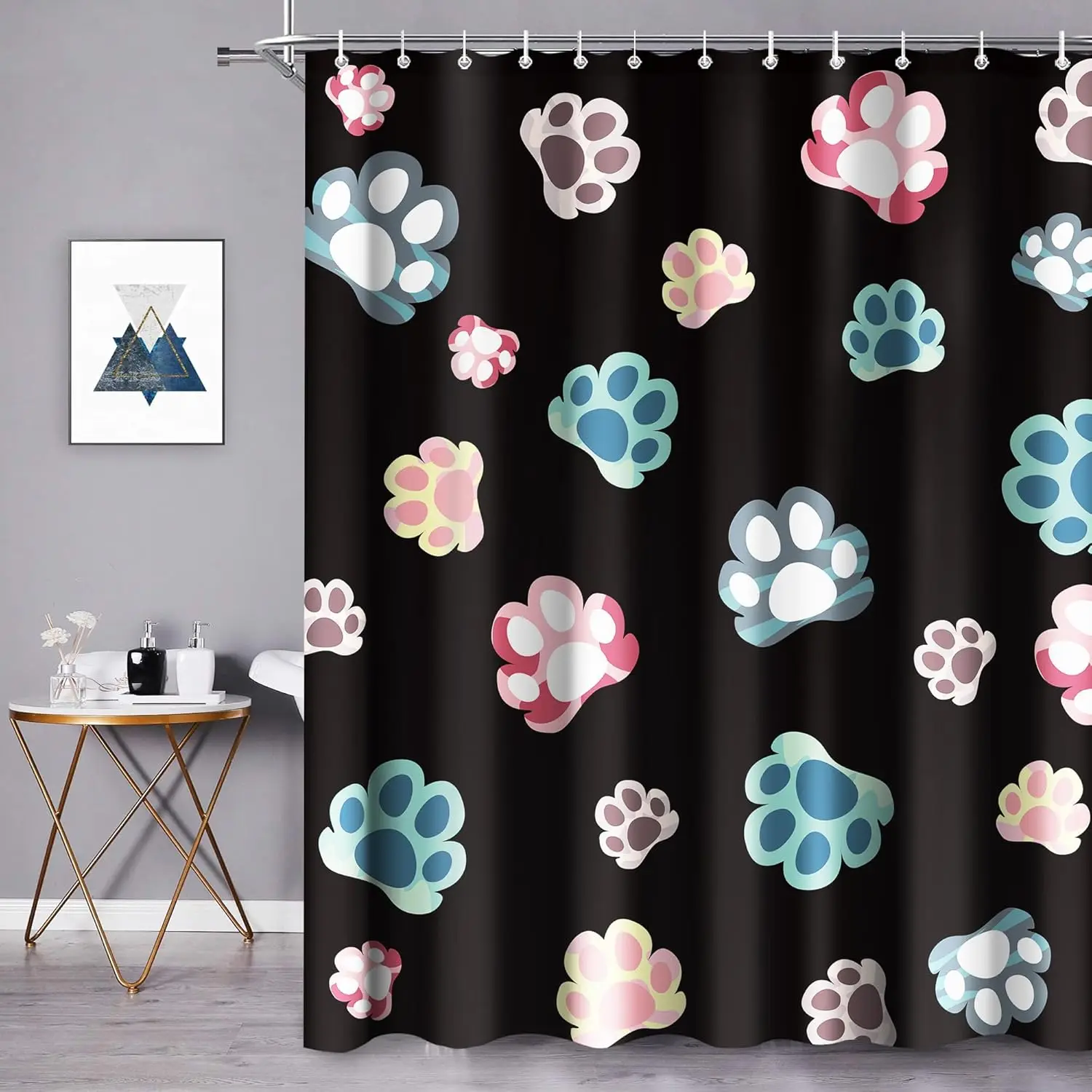 

Красочная занавеска для душа с принтом лапы, забавный и милый дизайн для детей, водонепроницаемая ткань, легко чистится, современный декор для ванной комнаты