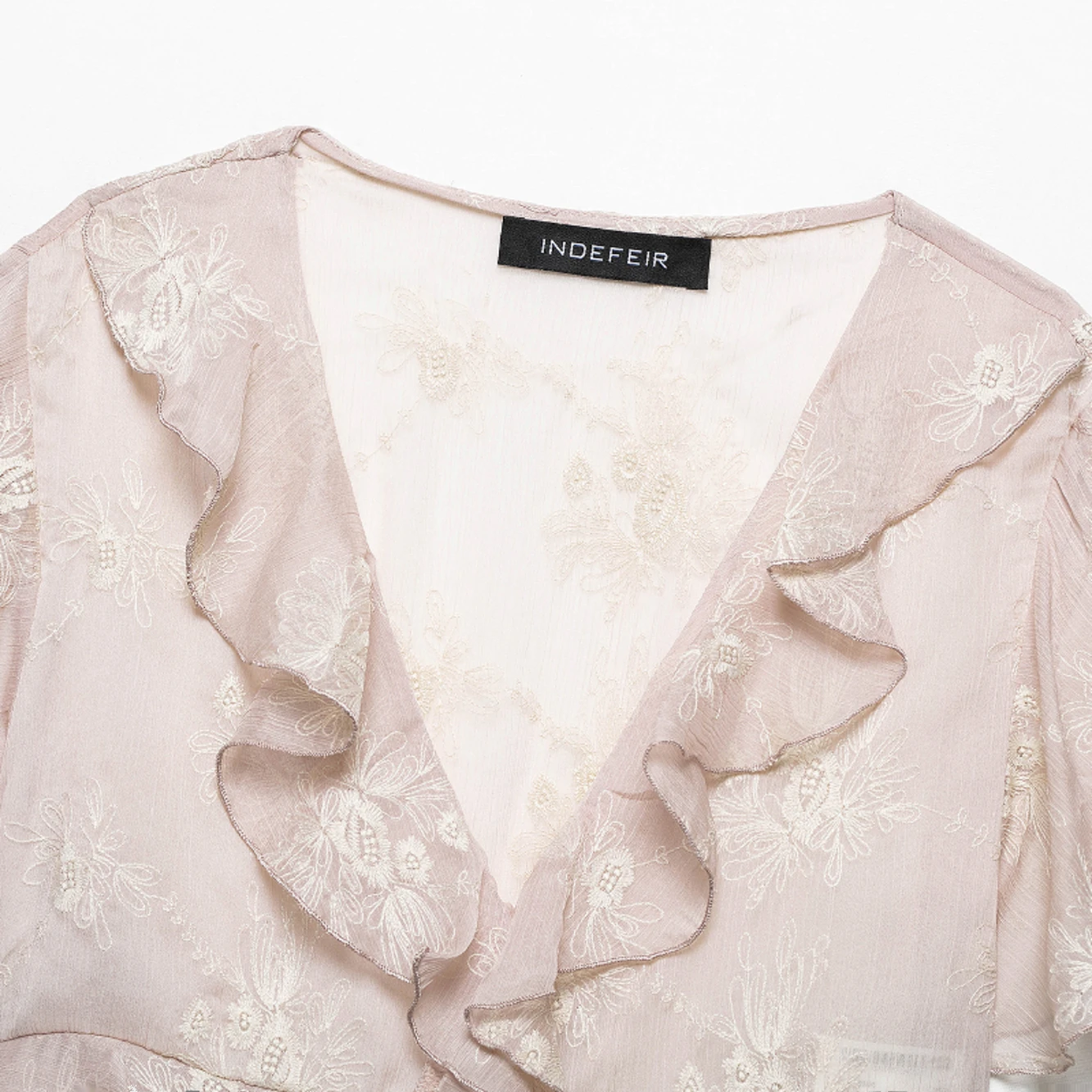 

ZBZA Spring New Women's Faion Design Embroidery Layered Decoration Top Polyester Fiber ort Sve V-ne Regular Length