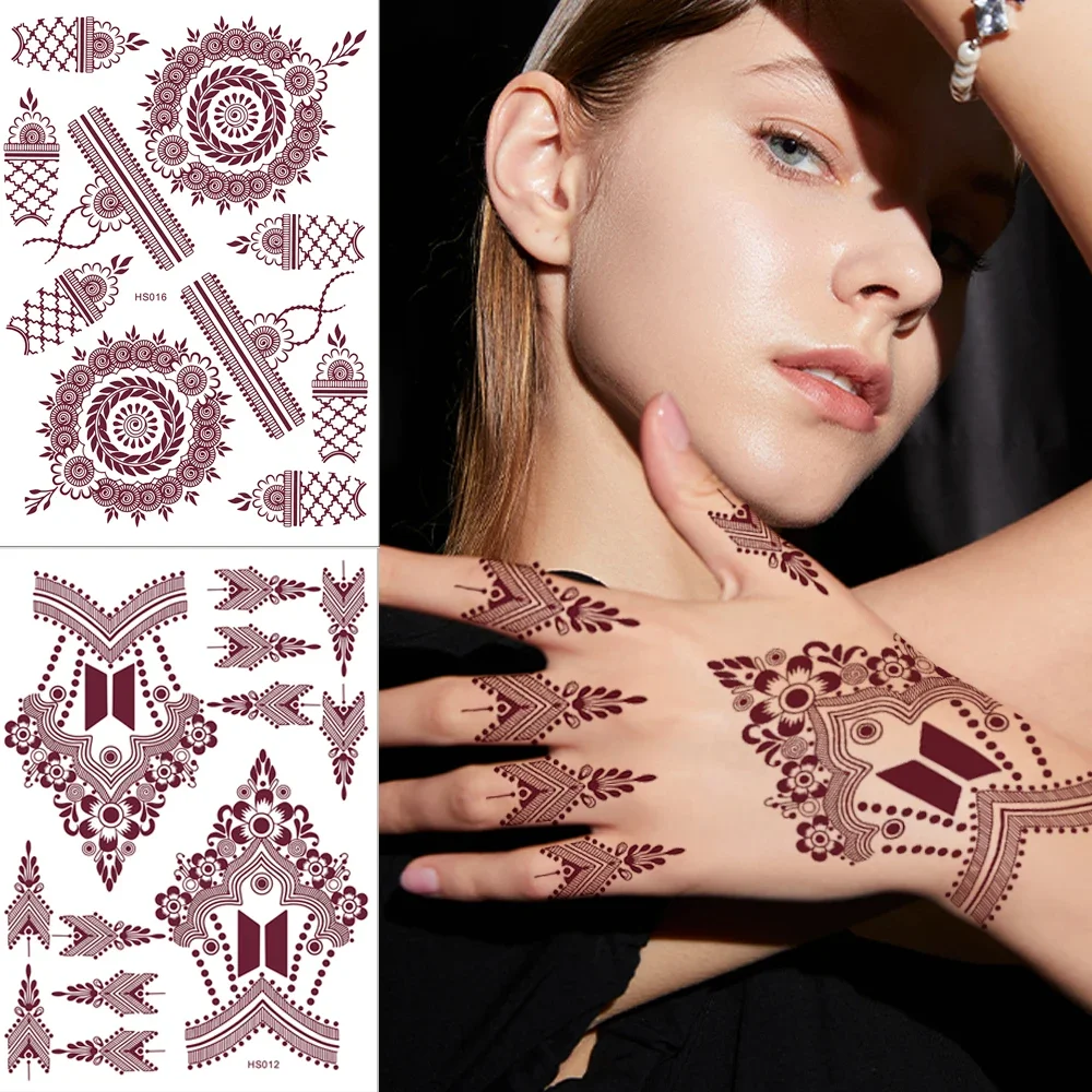 

1pc Red Haina Lace Tattoo Patch Fashion Waterproof Temporary Adhesive Tattoos for Women Handback Indian Stytle Tattoo Stickers