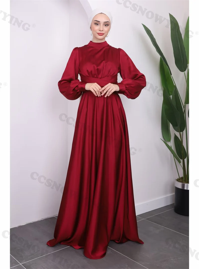 

Burgundy Long Sleeve Hijab Muslim Evening Dresses Islamic Chiffon Women Formal Party Gown Arabic Dubai Robes De Soirée