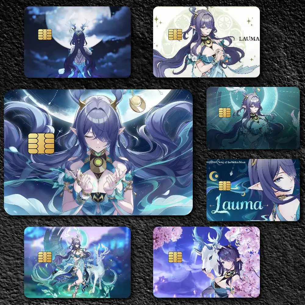 Game Genshin Impact Lauma Poster Film Skin Cover Credit Card Stickers 4PCS Debit Front Decoration Bank Bus Pass Waterproof