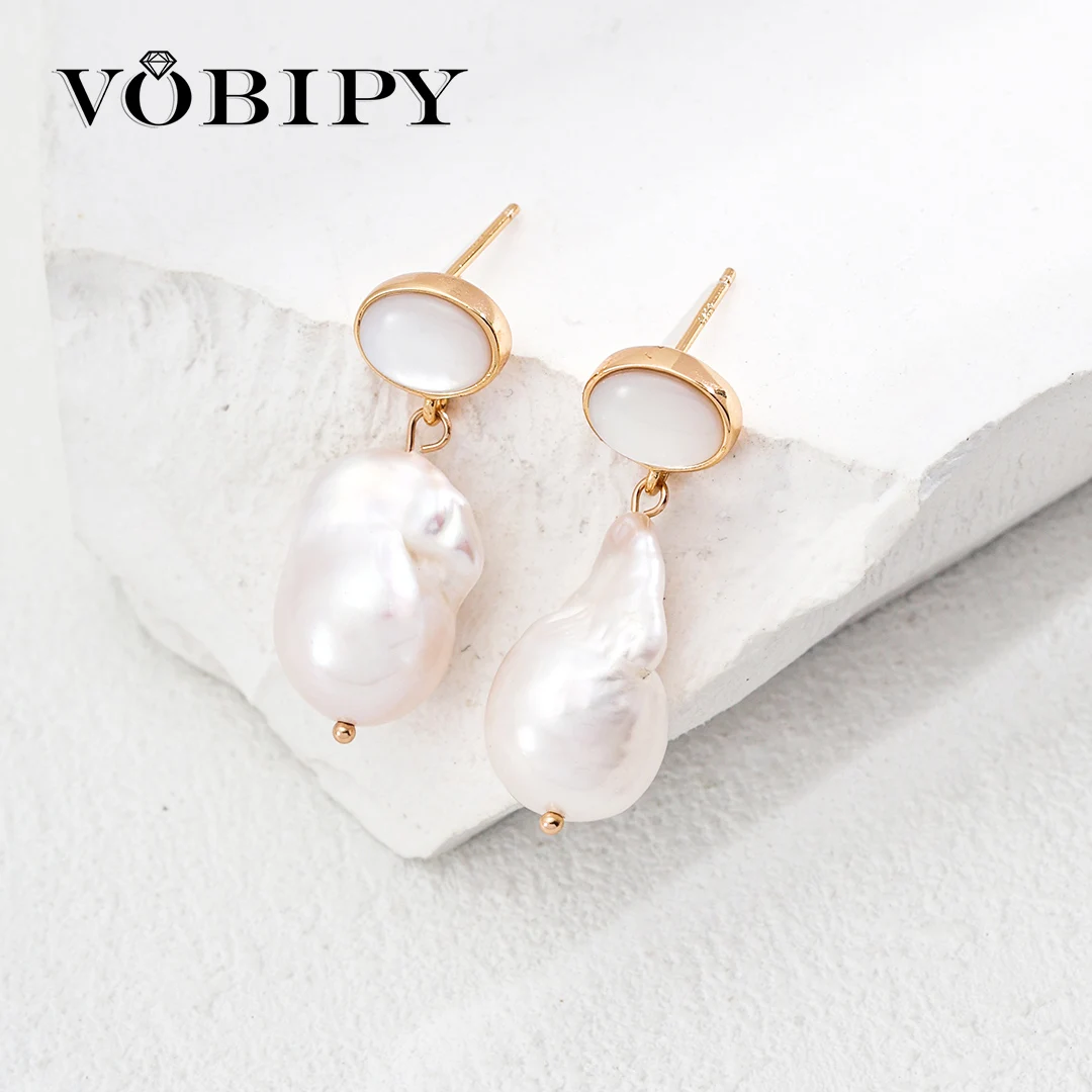 

VOBIPY Baroque Pearl Shell Earrings For Women Wedding Party Gift Fashion Luxury Jewelry 13*20mm 100% Natural Freshwater Pearl