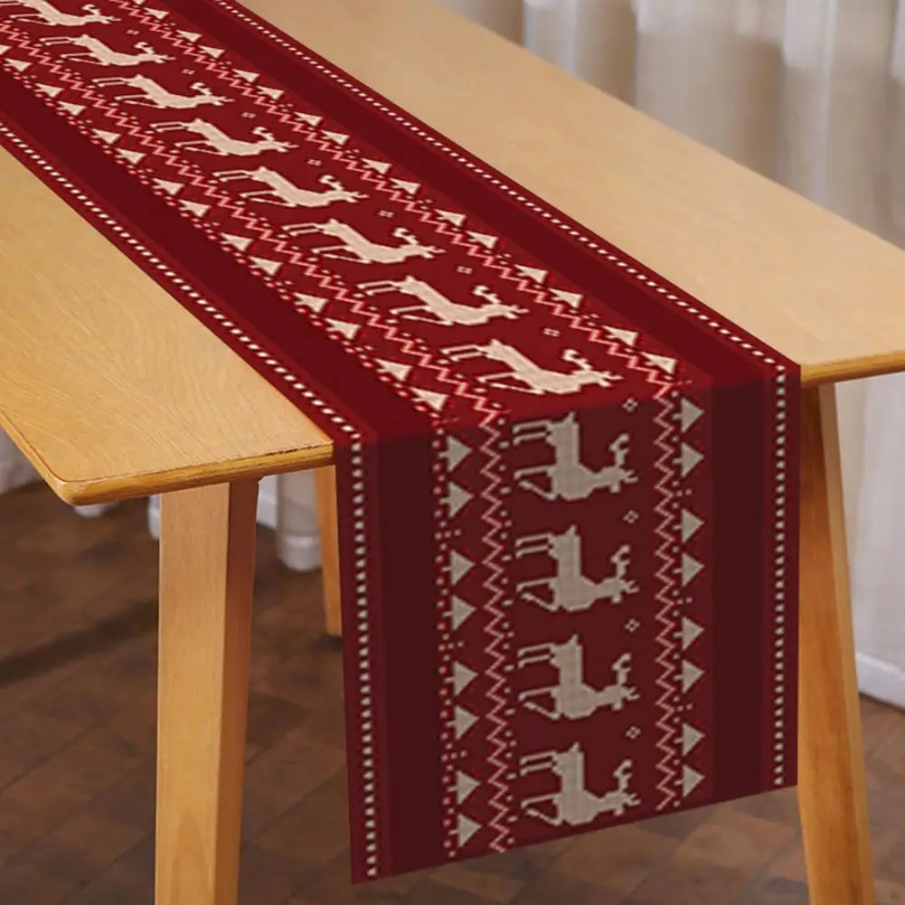 Fine Workmanship Table Runner Festive Elk Pattern Christmas Table Runner Durable Cloth for Home Holiday Decoration Enhance