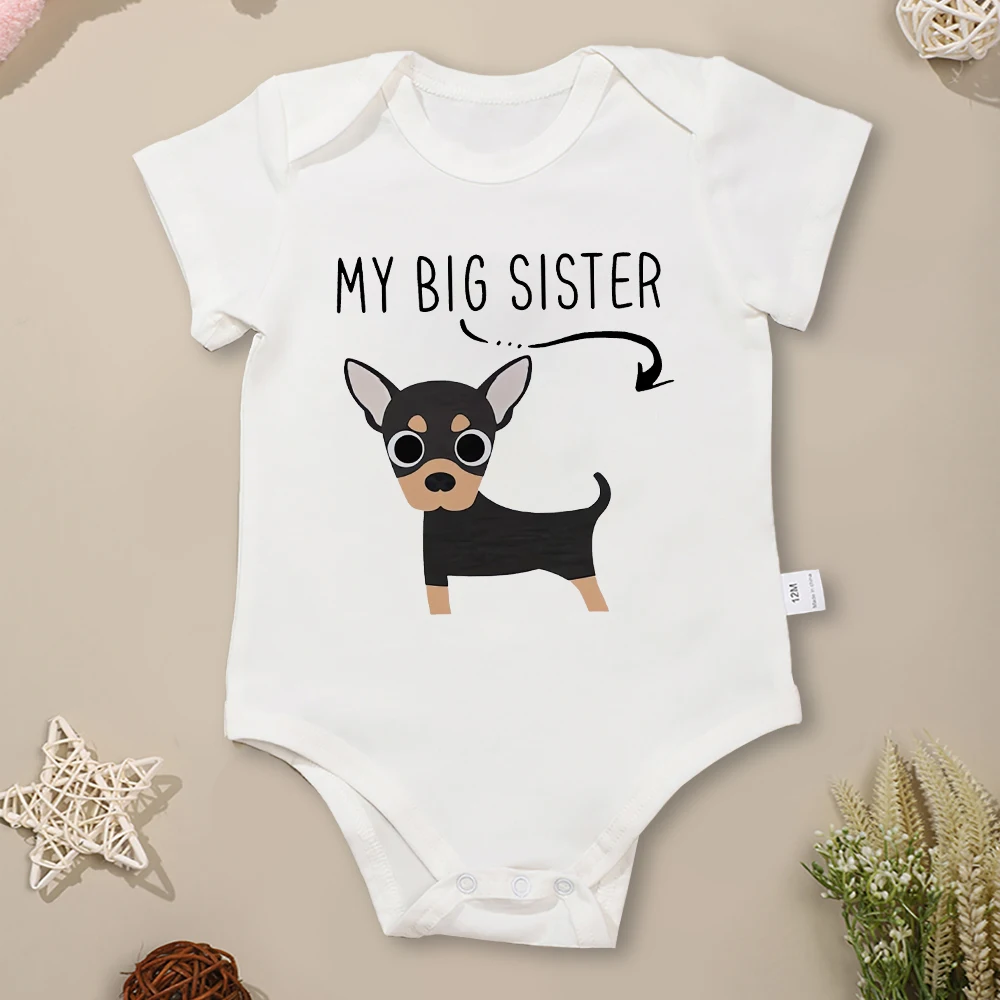 My Big Sister Dog Funny Newborn Girl Clothes Summer Onesie Cartoon Funny Creative New Toddler Boy Bodysuit Cotton Hot Sale