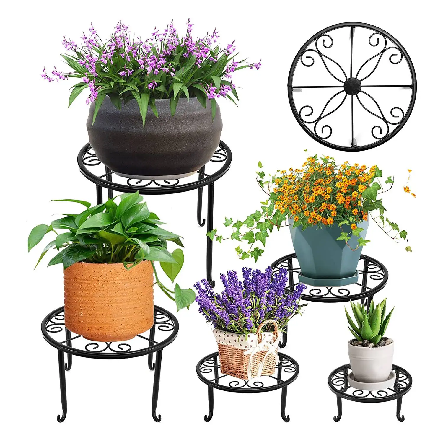 

5 Pack Metal Plant Stand for Outdoor & Indoor Plants, Heavy Duty Flower Pot Stands for Multiple Plants, Rustproof