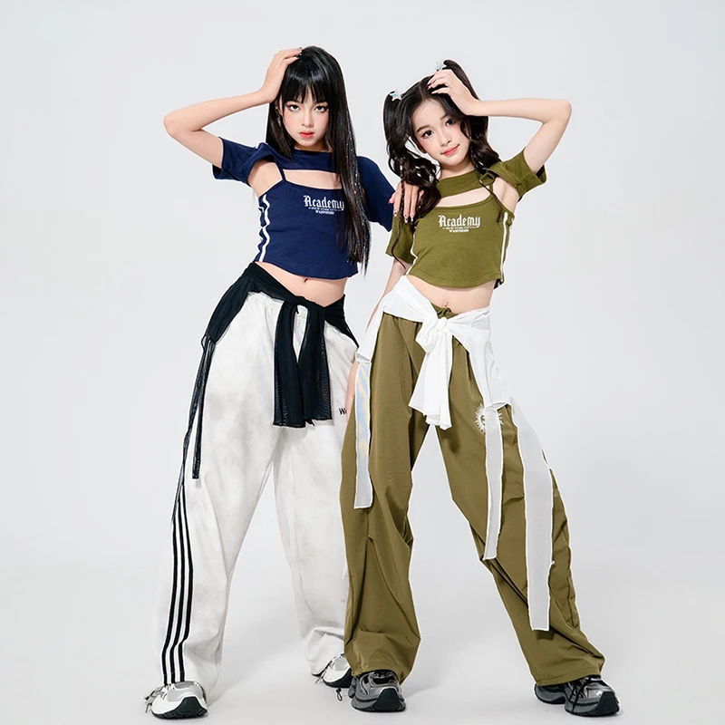 الهيب هوب K-pop المحاصيل الأعلى السراويل البضائع الأطفال الشارع الرقص الزي الاطفال الشارع الشهير ازياء فتاة مجموعة الجاز الملابس مجموعات XH2646