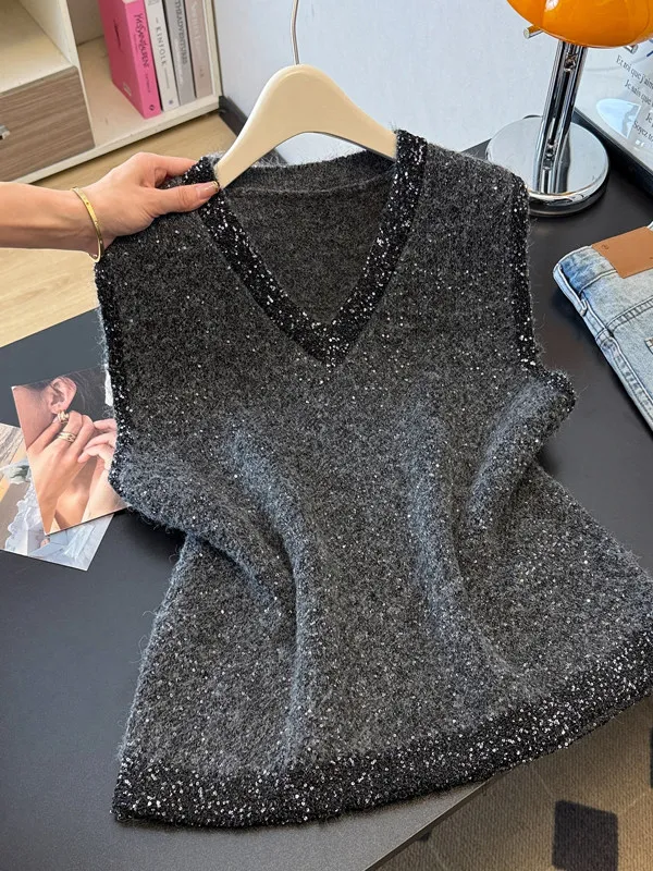 

Slim Fit V-Ne Knitted Vest Agel Weight Loss Layering Winter Casual Wear Svel Inner Wear plus Size No Sve