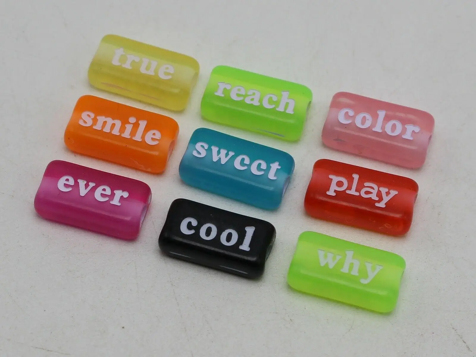 100 Assorted Acrylic Inspirational Word Letter Rectangle Beads 15X8mm Jewelry