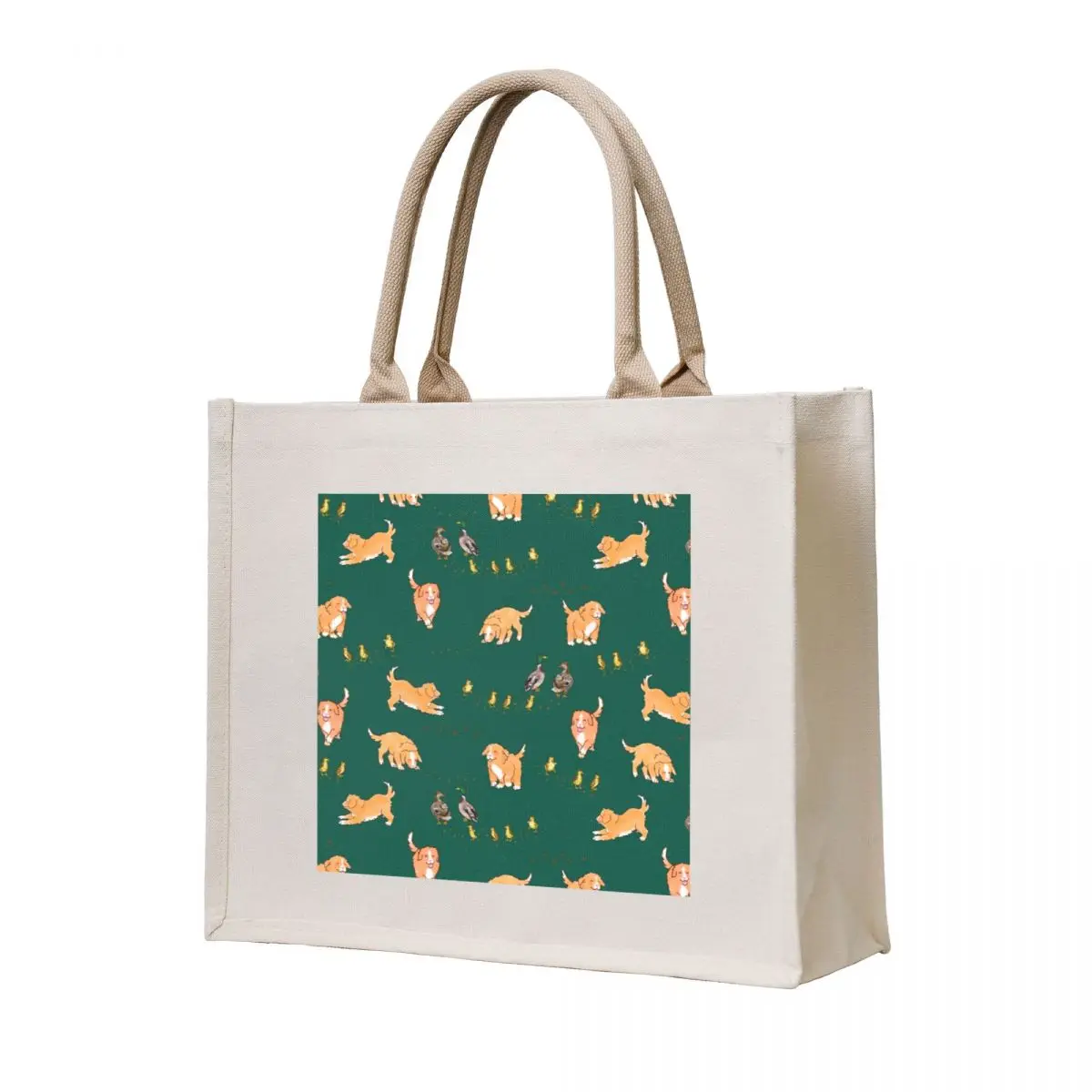 

Toller Puppies and Ducklings - Forest Green Tote Bag bag for beach Fabric bag hand