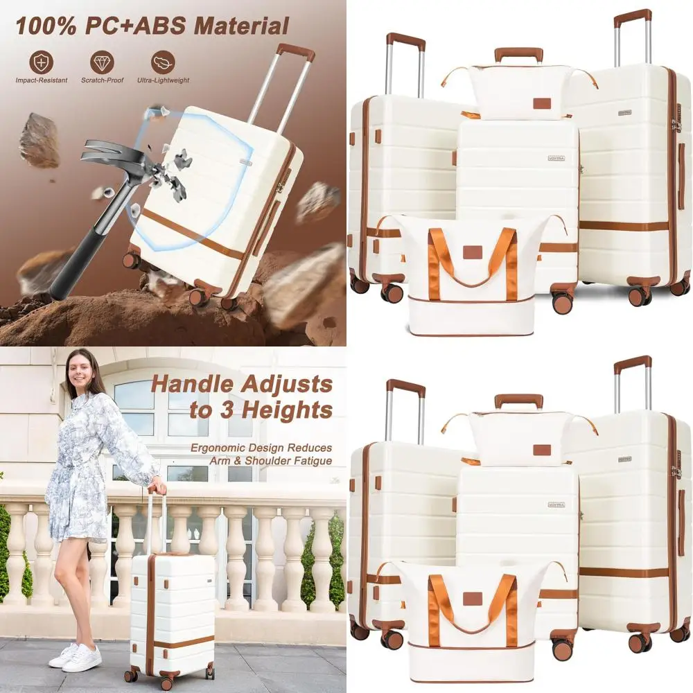 

Family Travel 5-Piece Luggage Set: Lightweight PC+ABS Cases with 8 Spinner Wheels, TSA Lock, YKK Zippers (20, 24, 28 Beige)
