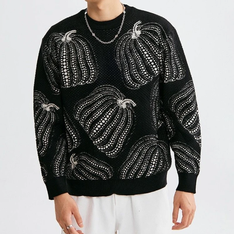 

Japanese Contrast Jacquard Knitted Sweater for Unisex in Autumn and Winter O-neck Long Sleeve Pullover Loose Casual Lazy Jumpers