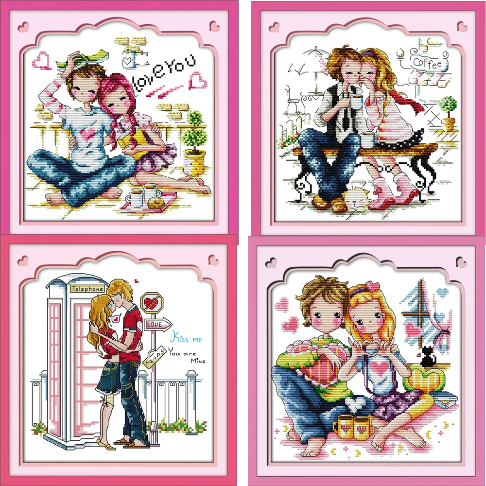 Cross Stitch Complete Set With Pattern Kit Cartoon Love Cute Joy Sunday Stamped Counted Cloth Printed Unprinted Home Decor