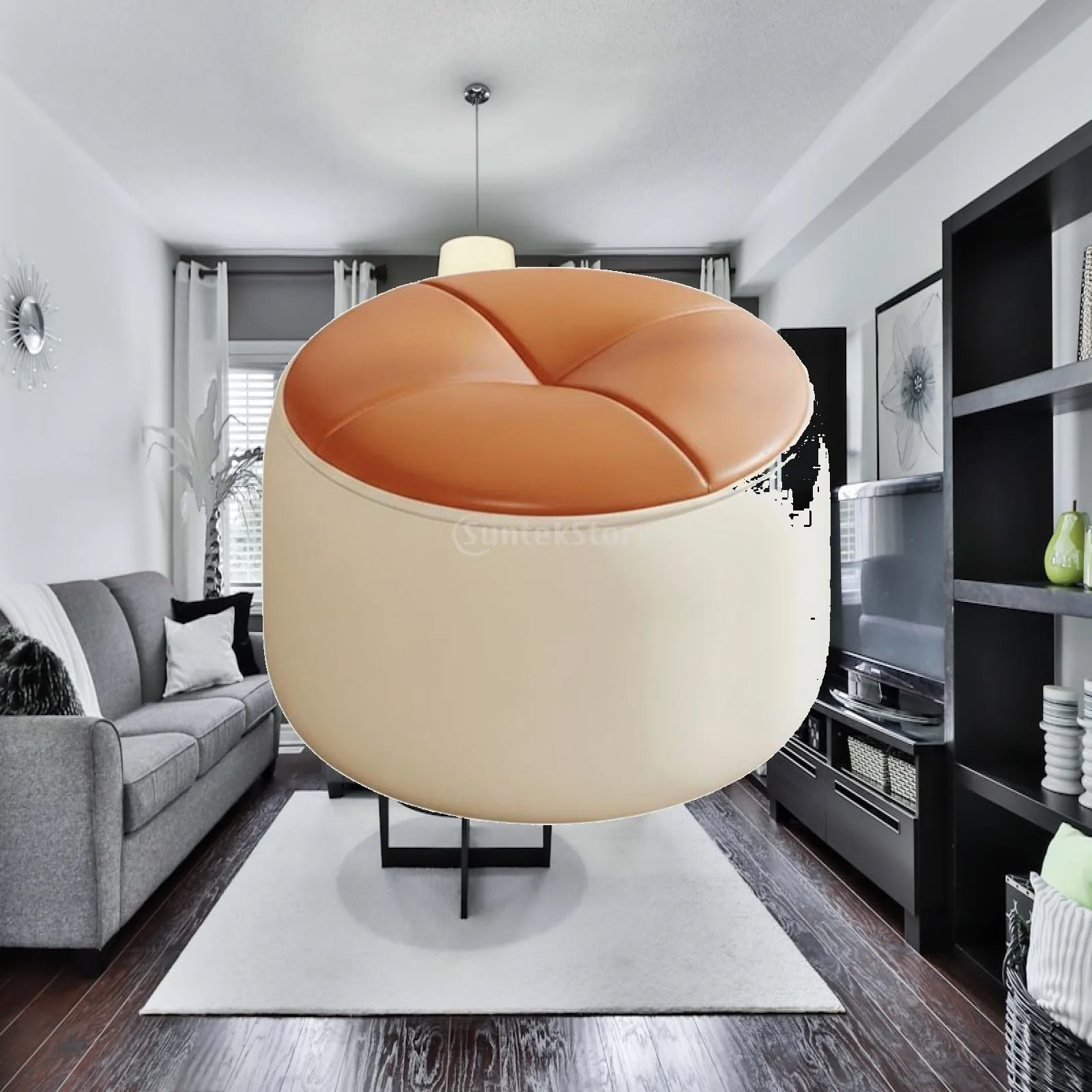 Round, upholstered stool, elegant design, round, upholstered footstool